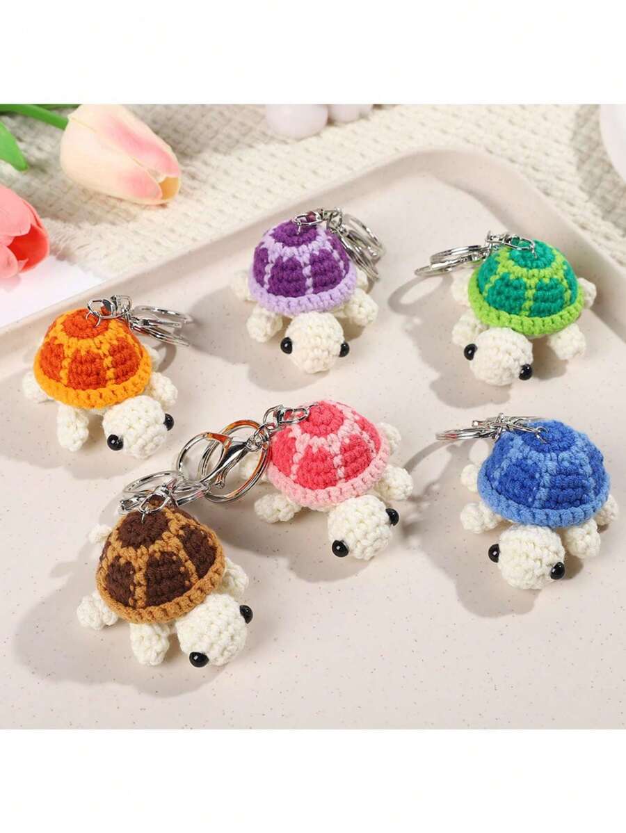 可爱乌龟钥匙扣，迷你钩针乌龟毛绒玩偶饰品 - 彩色 - 查看 1