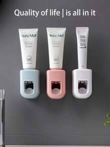 1pc Automatic Toothpaste Dispenser & Brush Holder, Toothbrush Holders With Automatic Toothpaste Squeezer Device For Bathrooms, Toothbrush Organizer With Cup, Wall Mounted Shower Room Decor Set