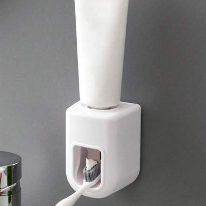 1 件自动牙膏分配器和牙刷架，带自动牙膏挤压装置的牙刷架，适用于浴室，带杯子的牙刷收纳架，壁挂式淋浴房装饰套装