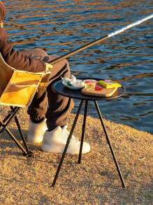 1入組便攜式摺疊露營桌，小圓桌面配3腳支架，適用於野餐、戶外娛樂