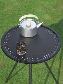 1入組便攜式摺疊露營桌，小圓桌面配3腳支架，適用於野餐、戶外娛樂