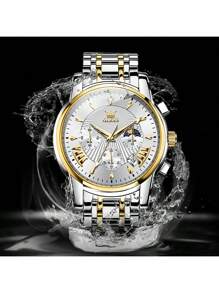 OLEVS Watches For Mens Stainless Steel Analog Quartz Wrist Watches Date Waterproof Luminous Business Casual Male Watches - 金白 - 查看 6