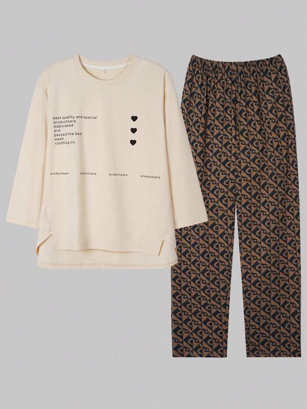 2pcs/Set Women Casual Long Sleeve Top And Long Pants Pajama Set, Suitable For Home Wear, Spring Autumn