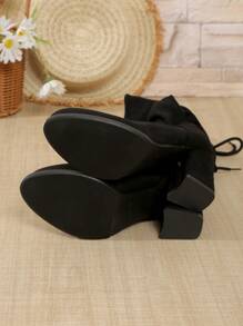 Botas altas para mujer del 2024, botas altas elásticas ajustadas con forro térmico, diseño de pierna delgada, estilo de botas por encima de la rodilla - Negro - Ver 5