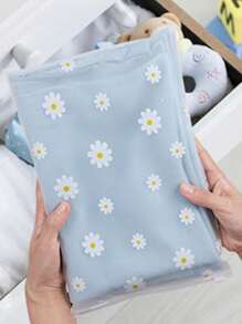 1/3/5/7/10/15 件雏菊印花塑料自封衣服袋，磨砂可重复密封袋旅行收纳服装袋，医院包必需品收纳袋，适用于衣服鞋子旅行必需品（印刷位置随机） - 白色 - 查看 7