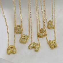 New 18K Gold Plated Cubic Zirconia Encrusted Bubble Pendants With 26 English Letter DIY Name Necklace