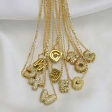 New 18K Gold Plated Cubic Zirconia Encrusted Bubble Pendants With 26 English Letter DIY Name Necklace