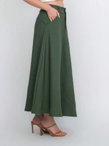 Tailored Skirt With Belt Loops (Without Belt) Code:3010 - Army Green - View 3