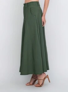Tailored Skirt With Belt Loops (Without Belt) Code:3010 - Army Green - View 4