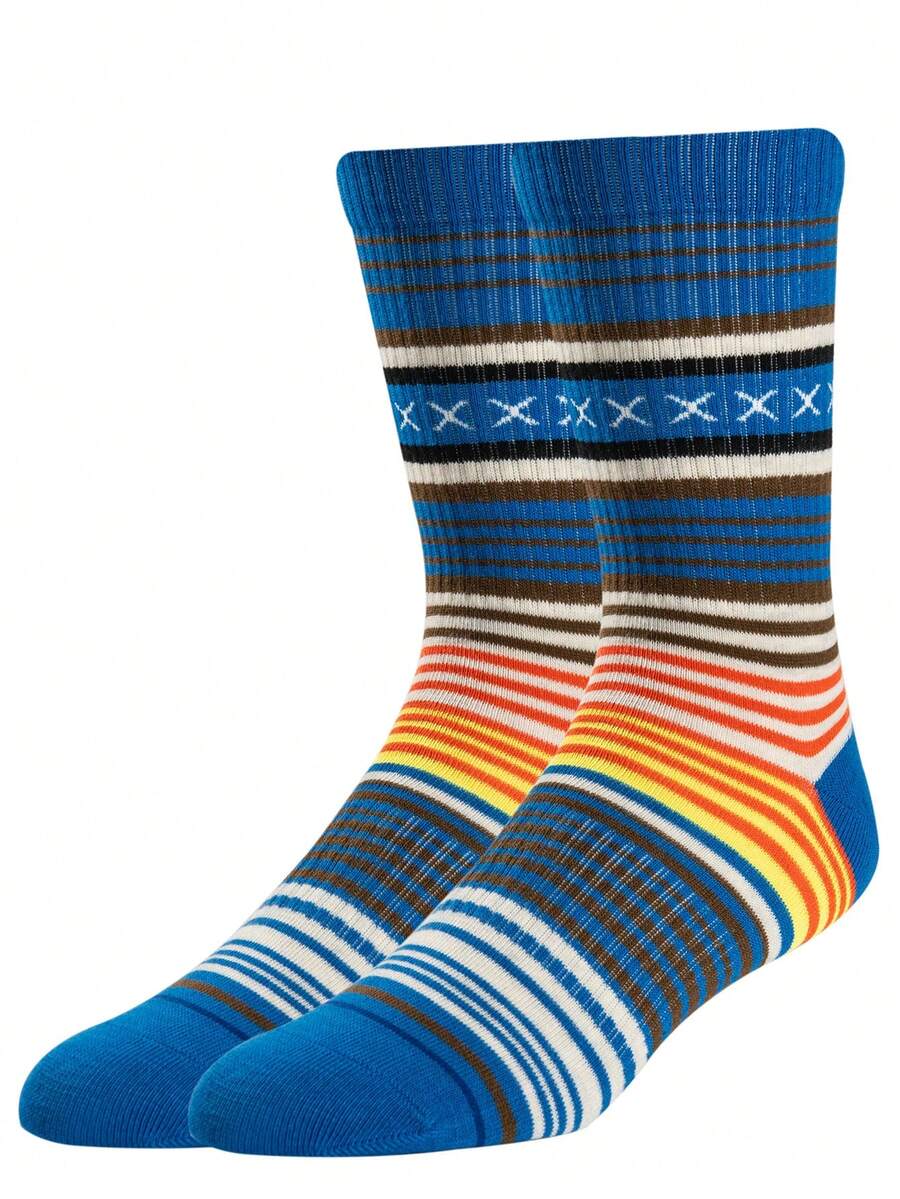 1 双袜子男士袜子疯狂快乐袜子女士袜子时尚透气冬季袜子厚袜子高筒袜趣味袜子蓝色袜子 - 藍色 - 查看 1