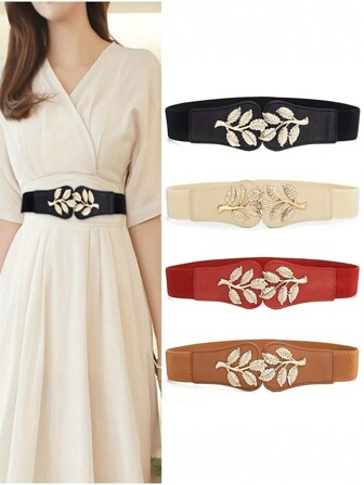 1 件牛仔复古西部腰带，Y2K 礼物，教师礼物，女士腰带，皮带，夏季，M 码，黑色，红色，白色，金属叶腰带，凸显纤细腰身，颜色鲜艳，高品质，叶子金属装饰，松紧腰带，时尚装饰首选，适合所有季节，用途广泛，适合约会、工作、派对等，裙子配饰，沙滩配饰