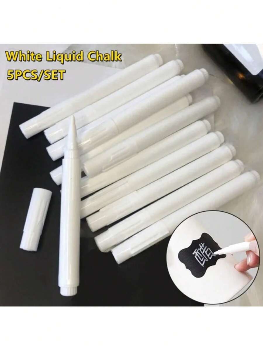5PCS Dust-Free White Liquid Chalk Marker Pen Erasable Blackboard Pen - White - View 1