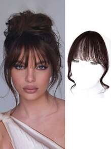 1片带鬓角的卷曲自然款刘海假发片，夹式接发爪，发夹，发卡，学习用品，假发片，发饰 - 彩色 - 查看 3