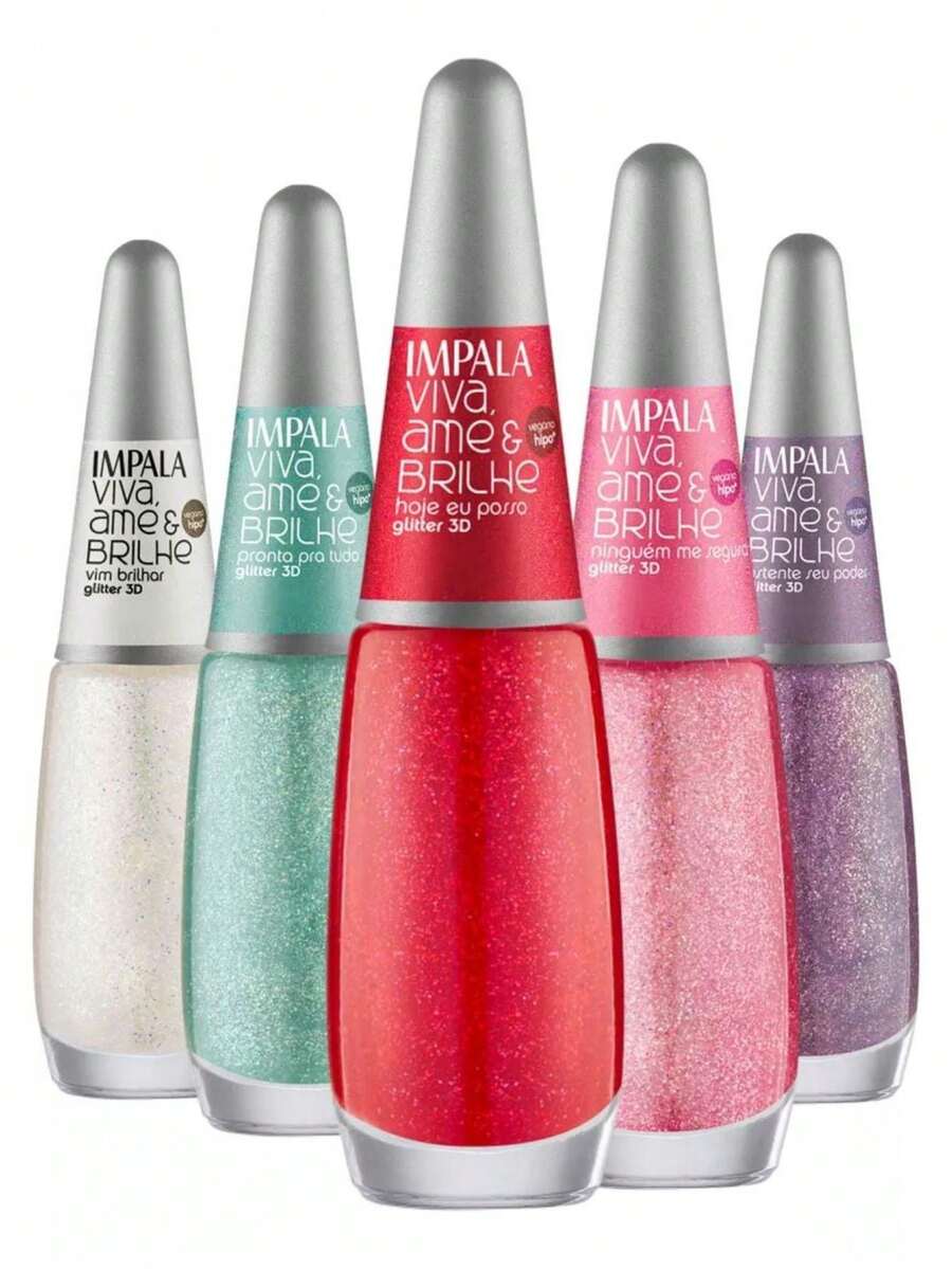 Kit 5 Impala Nail Polishes New Collection Live, Love And Shine Glitter 3D - Hypoallergenic - Retrograde - 查看 1