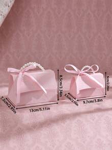 2pcs-Faux Pearl Decor Gift Bag, Simple Wrapping Bag For Party,Pearl Handle Decor Paper Gift Box,Exquisite Pink Gift Packaging Box For Valentine's Day Wedding Gift,Letterpress Printing Flower Candy Box Mini Packaging Bags Paper Box For Gift Set Box Small Gift Bags Wedding Favors Party Decor - Pink - View 14