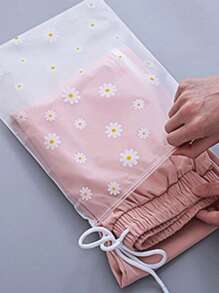 1/3/5/7/10/15 件雏菊印花塑料自封衣服袋，磨砂可重复密封袋旅行收纳服装袋，医院包必需品收纳袋，适用于衣服鞋子旅行必需品（印刷位置随机） - 白色 - 查看 5