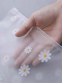 1/3/5/7/10/15 件雏菊印花塑料自封衣服袋，磨砂可重复密封袋旅行收纳服装袋，医院包必需品收纳袋，适用于衣服鞋子旅行必需品（印刷位置随机） - 白色 - 查看 3