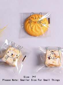 100个装，可爱卡通面包袋，动物图案零食袋，吐司包装袋，烘焙自封袋，万圣节主题零食袋，圣诞节分享包，三明治透明袋，早餐储物袋，派对礼品袋，成人野餐用品，创意食品包装，节日餐食准备，面包保鲜袋， - 無色 - 查看 5