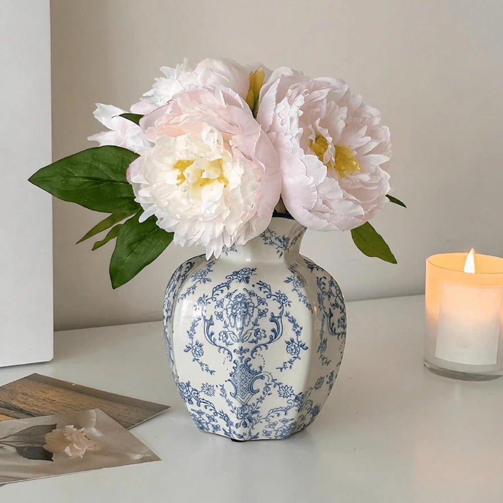 One Hand-Painted Blue And White Ceramic Vase In Vintage-Style For Flowers, Suitable For Living Room, Bedroom, Balcony Decoration, For Dried Flowers, Artificial Flowers & As An Ornament,Home Decor,Flower Vase,Centerpiece,Table Decor Rama Decoration Rama Gifts Birthday Graduation Room Decor Glass Vase