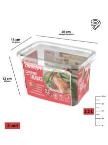 Kit 2 Plastic Pot Container With 4 Locks Sturdy Practical Modern Design 2200ml - Trong sáng - Xem 4