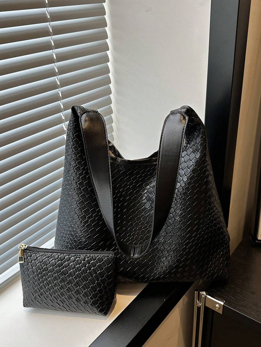 2024 Casual Woven Tote Bag Women Large Capacity Shoulder Bag Simple Minimalist Crossbody Bag - Black - View 1