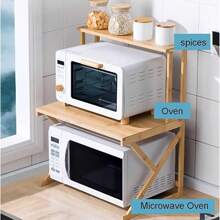 LIVINGANDHOME Living And Home 1/2 Tier Wooden Free Standing Storage Shelf Organizer,Kitchen Bakers Rack,Microwave Stand, Kitchen Storage Rack Shelf Holder For Spices, Pots, And Pans,Kitchen Supplies Tableware Storage Shelf - 木質色 - 查看 6