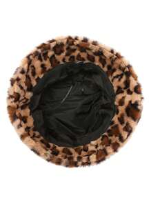 1 Women's Leopard Print Plush Bucket Hat, Autumn And Winter Warm Multi-Purpose, Adjustable Cap Crown, Suitable For Anyone Group Of Small Bucket Hats Suitable For Daily Use Leopard Print Pattern Random Winter Outfits