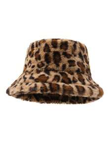 1 Women's Leopard Print Plush Bucket Hat, Autumn And Winter Warm Multi-Purpose, Adjustable Cap Crown, Suitable For Anyone Group Of Small Bucket Hats Suitable For Daily Use Leopard Print Pattern Random Winter Outfits