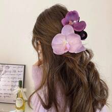 1 pieza Pinza de pelo con flor hawaiana, pinza de pelo con flor para cabello grueso, orquídea morada para el cabello para adolescentes y mujeres, accesorio de pelo con brillo en forma de mariposa para el verano - multicolor - Ver 2