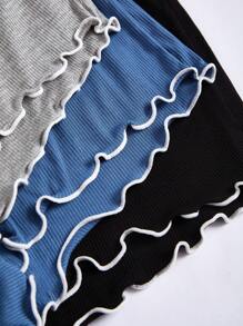 3pcs/Set Women's Solid Color Bow Knot Ruffle Trim Sleepwear Set Lounge Set - Multicolor - View 6