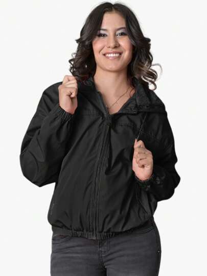 Chamarra Chaqueta Cazadora Mujer Peluche Interno Gorro Ajustable Bolsas Laterales Resorte en Mangas y Cintura  Moda