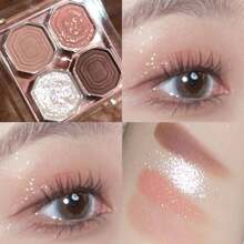 DIKALU Paleta de sombras de ojos Shimmer de 4 colores, 1 pieza de sombra de ojos en polvo suave, resistente al agua, altamente pigmentada, color nude