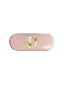 1pc Cream Solid Color Eyeglass Case, New Minimalist Design, Portable, Waterproof And Dustproof (Small, Plastic Material) Letter Eyeglass Hard Case - PU Leather A-Z Floral Print Eyeglass Case - Pink - View 17