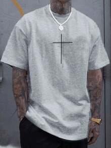 Men's Double Cross T-Shirt 100% Cotton Premium Shirt - 灰色 - 查看 2