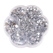5000pcs/Box, 2mm 3mm 4mm 5mm 6mm, 5 Sizes, Silver Base Crystal Beads Stones,Flower Shape Box Packed, Round Flatback Rhinestones Multi Colors Crystal Gems Non HotFix DMC Jewelry Beads Glass Stones Diamond 3D Pattern Design Accessories Glitter Manicure Decal Decorations For Clothes,Bag,Shoes,Cups,Phone Covers,Handicrafts,Diy Trim.