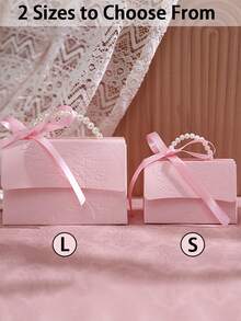 2pcs-Faux Pearl Decor Gift Bag, Simple Wrapping Bag For Party,Pearl Handle Decor Paper Gift Box,Exquisite Pink Gift Packaging Box For Valentine's Day Wedding Gift,Letterpress Printing Flower Candy Box Mini Packaging Bags Paper Box For Gift Set Box Small Gift Bags Wedding Favors Party Decor - Pink - View 3
