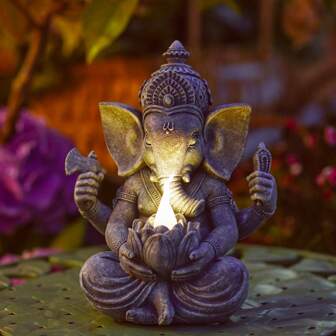 Solar Garden Meditation Sitting Elephant Statue With Lotus And Solar Lights, Meditation Zen Decorative Sculpture, Home / Deck / Garden / Lawn / Patio Decorative Yoga Display - Unique Gift For Mom / Grandmother / Lady / Buddhist Lover