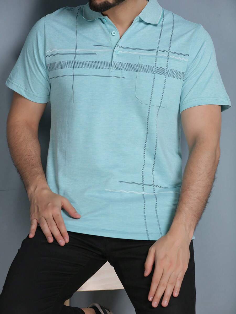 Men's Polo Shirt Summer 2024 With Button And Elastic 5 Colors - verde menta - Ver 1
