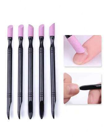 5pcs Manicure Tool Dual Tipped Quartz & Ceramic Grinding & Polishing Pen For Exfoliating & Removing Dead Skin, 45 Degree Nail Art Pen Nail Cuticle Remover Nail Buffer Pumice Stone Nail Cuticle Pusher For Fingernail Gelnail Natural Nail