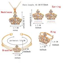 Set de 5 piezas de joyería con collar, aretes, anillo y brazalete de corona de moda, accesorio elegante y personalizado de alta gama, mejor regalo para uso diario, fiestas y cumpleaños, unisex