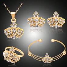 Set de 5 piezas de joyería con collar, aretes, anillo y brazalete de corona de moda, accesorio elegante y personalizado de alta gama, mejor regalo para uso diario, fiestas y cumpleaños, unisex