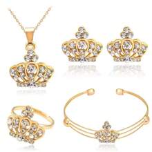 Set de 5 piezas de joyería con collar, aretes, anillo y brazalete de corona de moda, accesorio elegante y personalizado de alta gama, mejor regalo para uso diario, fiestas y cumpleaños, unisex