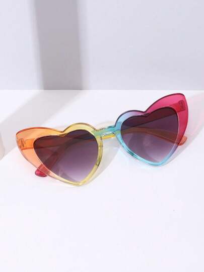 一副女士多色心形框时尚眼镜，创意新颖时尚眼镜，沙滩派对可爱時尚眼鏡，沙滩配饰，女士沙滩配饰，眼镜時尚眼鏡基础款，秋冬女士服装，商务休闲礼物，豹纹情人节，春夏，亮色，适合夏季海滩度假、户外、旅行派对风格，心形框，适合音乐节