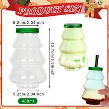 12pcs Christmas Plastic Juice Bottles With Lid 480ml Christmas Tree Shaped Water Bottles Clear Christmas Candy Jar Empty Beverage Container For Smoothies Milk Party Favors Christmas Decorations Christmas Decor Christmas Gifts Christmas Party Supplies Christmas Gift Bags Christmas Bags Christmas Stickers