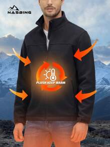 Men's Anti-Static Fleece-Lined Jacket Thermal Warmth Stand Collar Adjustable Hem 4 Secure Pockets Chin Guard Wind Flap Windproof Outdoor Hiking Daily - màu đen - Xem 7