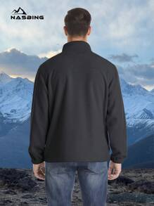 Men's Anti-Static Fleece-Lined Jacket Thermal Warmth Stand Collar Adjustable Hem 4 Secure Pockets Chin Guard Wind Flap Windproof Outdoor Hiking Daily - màu đen - Xem 5