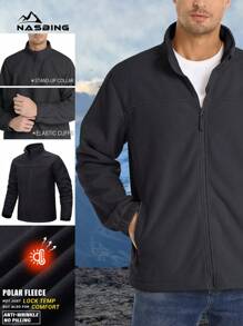 Men's Anti-Static Fleece-Lined Jacket Thermal Warmth Stand Collar Adjustable Hem 4 Secure Pockets Chin Guard Wind Flap Windproof Outdoor Hiking Daily - màu đen - Xem 6