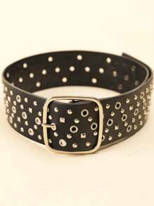 1pc Women's Vintage PU Leather Wide Belt With Rivet Decoration, Versatile Halloween Summer, School Fall, Autumn, Halloween