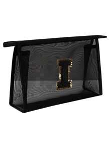 1个黑色网袋，大容量带黑色姓名首字母，毛巾刺绣字母A-Z，透明网状化妆品收纳袋，多功能旅行便携包，口红护肤品收纳洗漱化妆包，学生文具袋，网状拉链袋，旅行化妆品包装收纳袋，简约高档，配饰收纳，适用于宿舍收纳，旅行，出差，游泳，居家收纳 - 黑色 - 查看 24