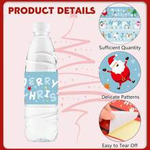 24 件装圣诞派对装饰水瓶标签，圣诞主题防水水瓶贴纸包装派对用品，圣诞派对装饰品，圣诞节 - 彩色 - 查看 3